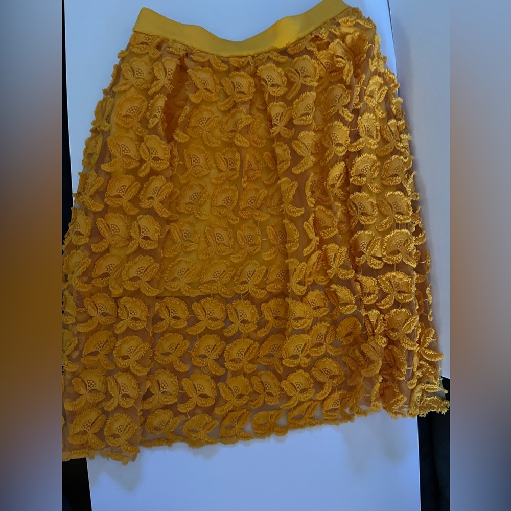 Gold orange flowers skirt. Elastic waist. Aline flowing skirt